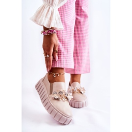 PA2 Pantofi Slip-On De Damă De Piele Cu Decor Bej Mirana 1