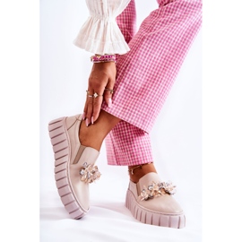 PA2 Pantofi Slip-On De Damă De Piele Cu Decor Bej Mirana 2