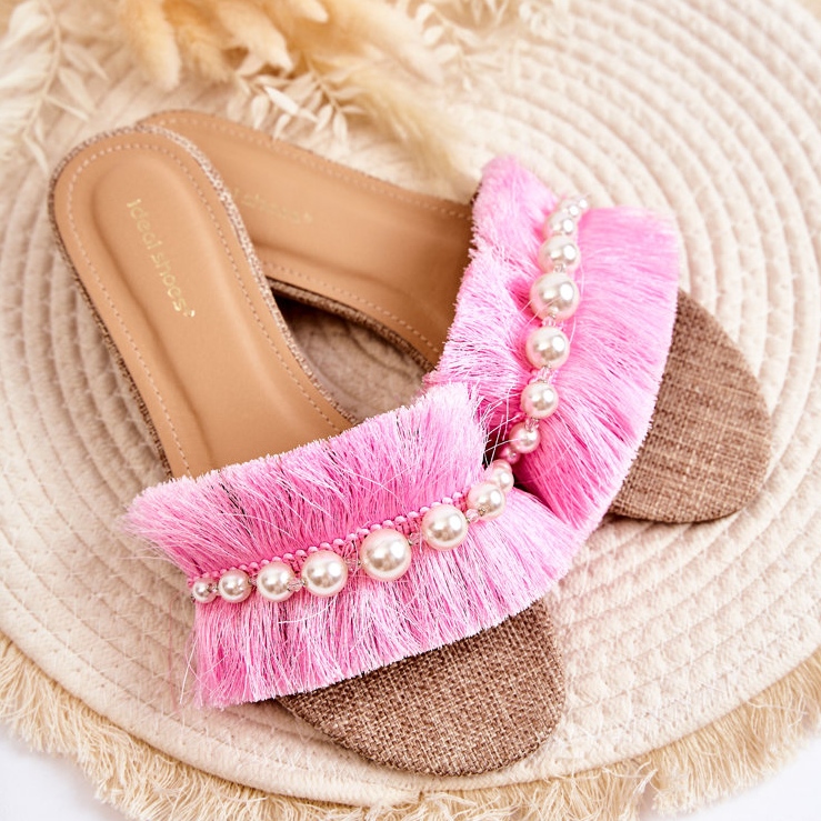 PG2 Papuci De Dama Cu Curea Decorativa Ramisa Roz bej 2