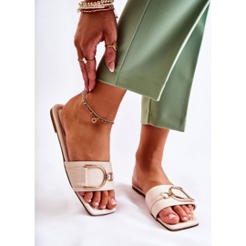 PG2 Papuci De Damă Clasici De Piele Cu Decor Bej Shilla de aur 2