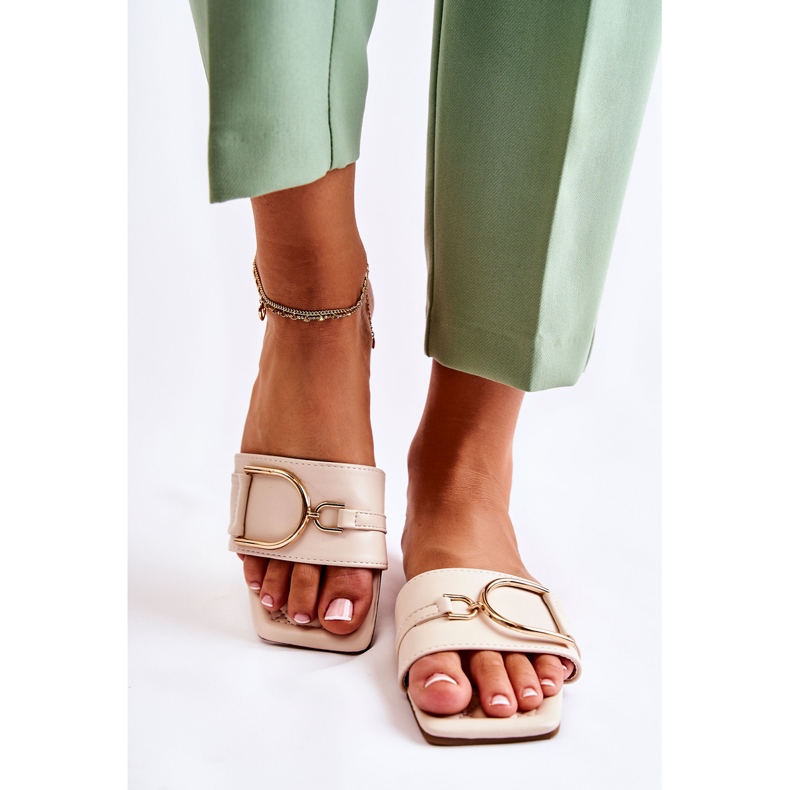 PG2 Papuci De Damă Clasici De Piele Cu Decor Bej Shilla de aur 1