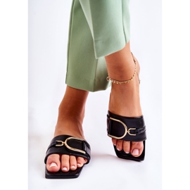 PG2 Papuci de piele clasici de dama cu decor Shilla negru 1