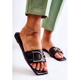 PG2 Papuci de piele clasici de dama cu decor Shilla negru 2