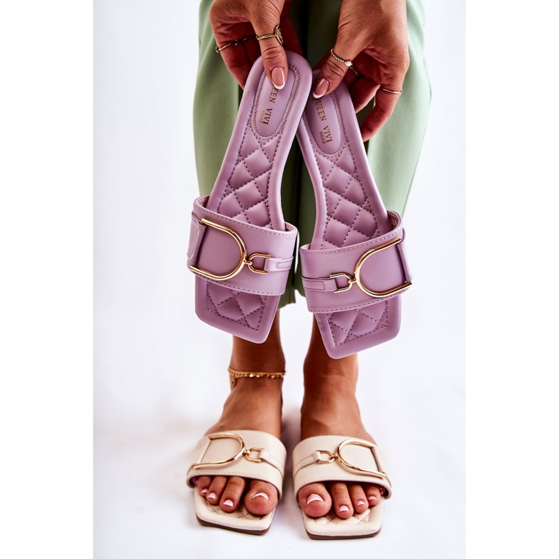 Papuci De Damă Clasici De Piele Cu Decor Violet Shilla 1