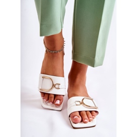 PG2 Papuci Clasici De Damă De Piele Cu Decor Alb Shilla de aur 2