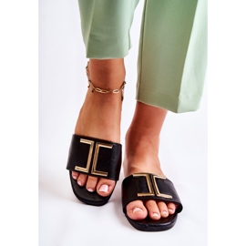 PG1 Papuci Clasici De Damă De Piele Cu Ornament Maren Negru 1