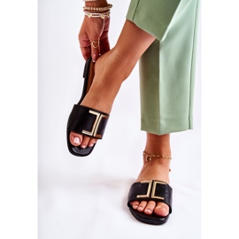 PG1 Papuci Clasici De Damă De Piele Cu Ornament Maren Negru 2