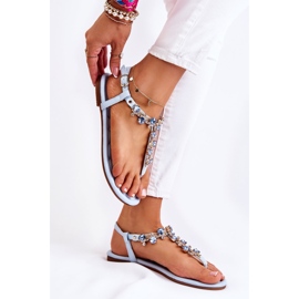 WS1 Sandale Confortabile De Damă Flip-flops Cu Decorații Briven Albastre albastru 6