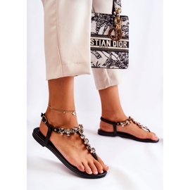 WS1 Sandale Confortabile Damă Flip-flops Cu Ornamente Negru Briven 6