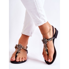 WS1 Sandale Damă Flip-flops Cu Zirconiu Cubic Solea Neagră negru 2