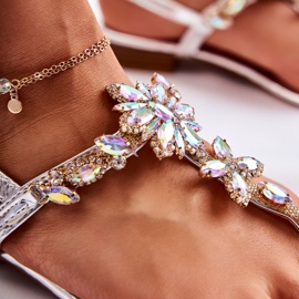 WS1 Sandale Damă Flip-flops Cu Zirconiu Cubic Argintiu Solea 7