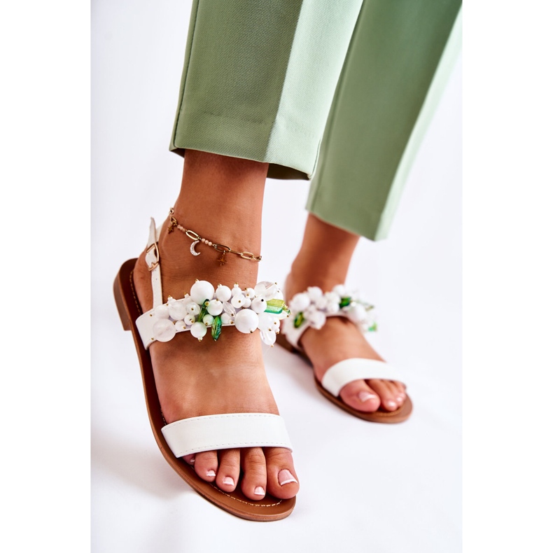 WS1 Sandale la modă cu mărgele Hally albe 1