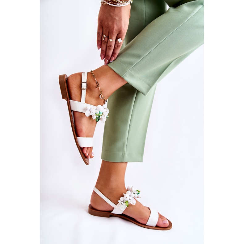 WS1 Sandale la modă cu mărgele Hally albe 2