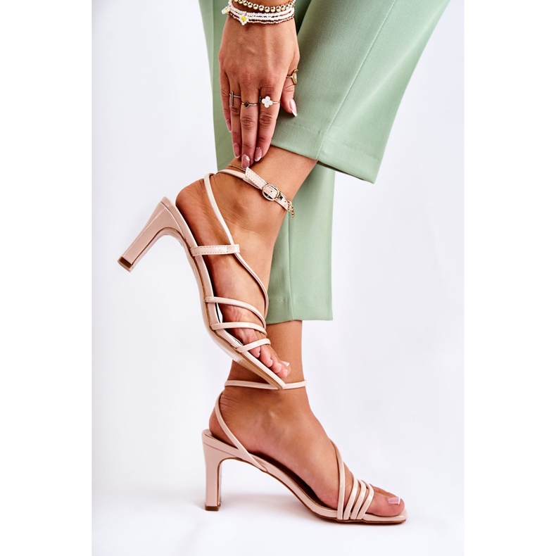 WS1 Sandale Clasice Lăcuite Pe Tocuri Înalte Milani Bej 2