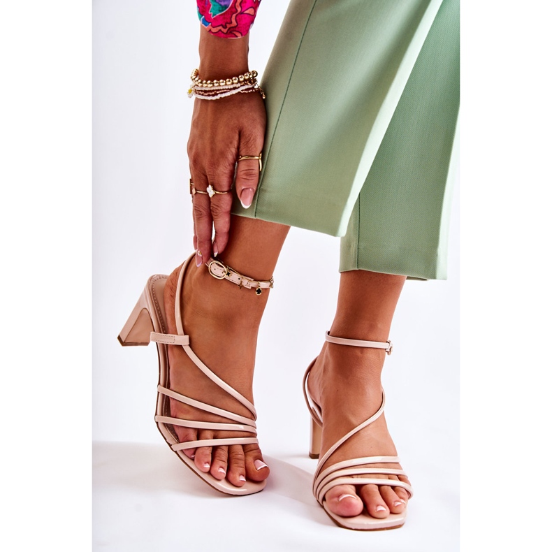 WS1 Sandale Clasice Lăcuite Pe Tocuri Înalte Milani Bej 1