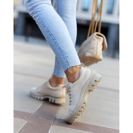 S.Barski Pantofi de damă din piele intoarsa cu siret, bej 2