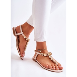 PG2 Sandale Damă Flip-flops Cu Curea Decorativă Bej Juliana 2