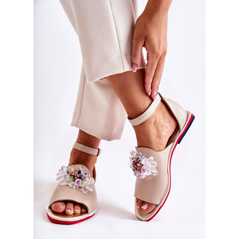 PA2 Sandale De Damă Piele Cu Decor Bej Nevassa 2