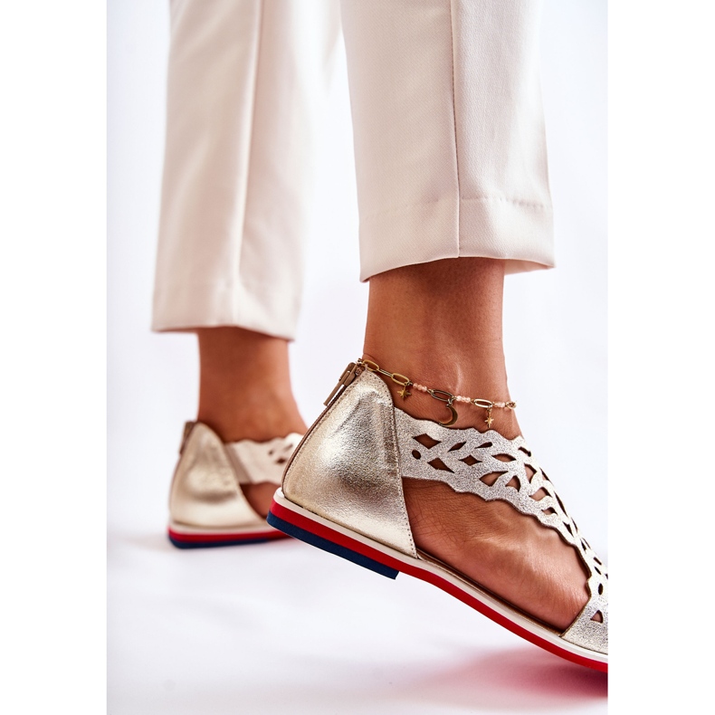 PA2 Sandale ajurate ușoare din piele Alima aurii de aur 2