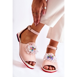 Sandale De Damă De Piele Cu Decor Roz Aprins Nevassa 1
