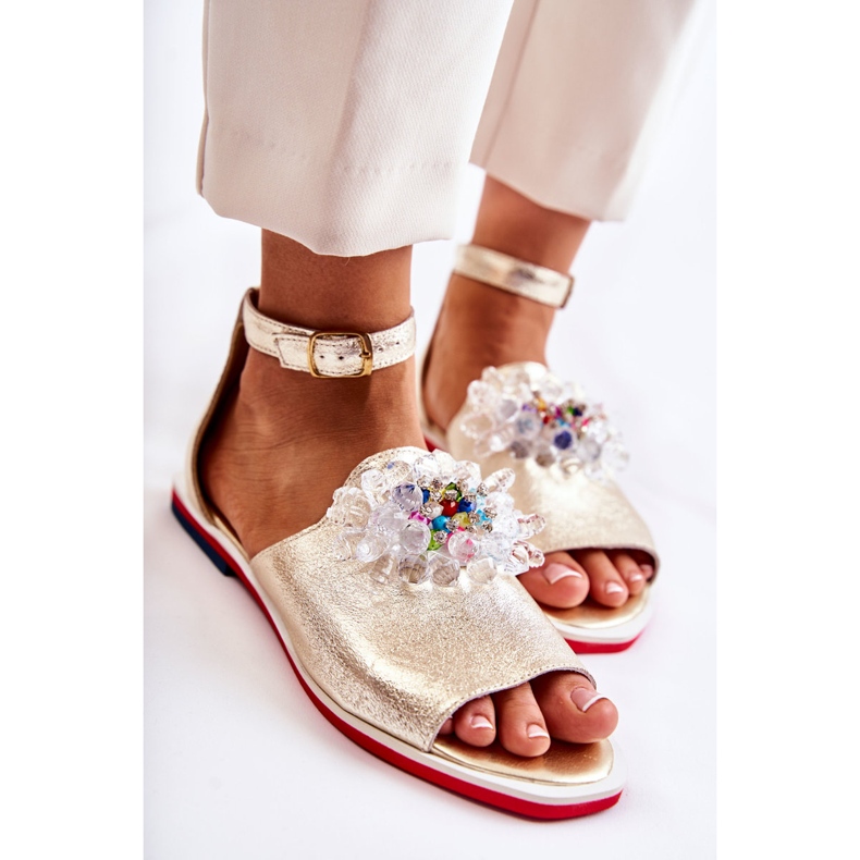 PA2 Sandale De Damă Piele Cu Decorație Nevassa Aurie de aur 2