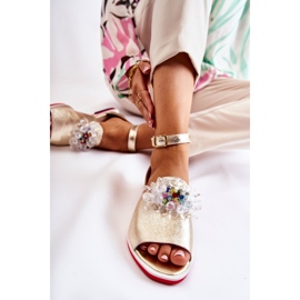 PA2 Sandale De Damă Piele Cu Decorație Nevassa Aurie de aur 1