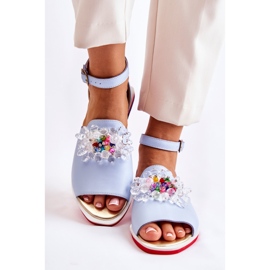 PA2 Sandale De Damă Piele Cu Decor Nevassa Albastru 2