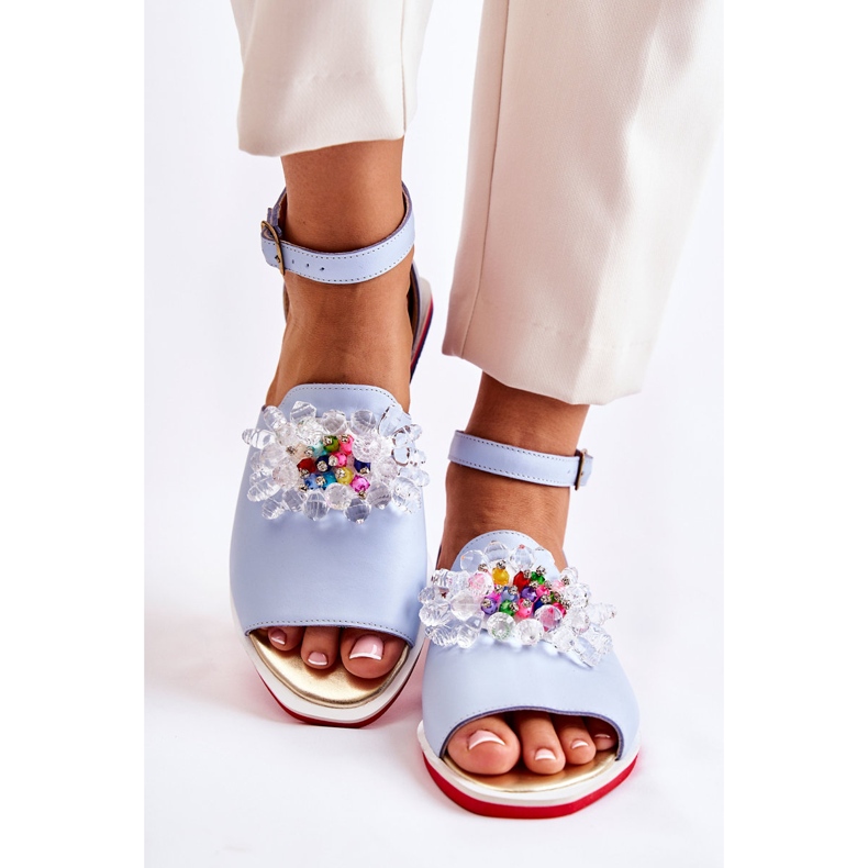 PA2 Sandale De Damă Piele Cu Decor Nevassa Albastru 2