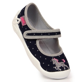 Papuci de fete Befado negri cu velcro cu unicorn negru 1
