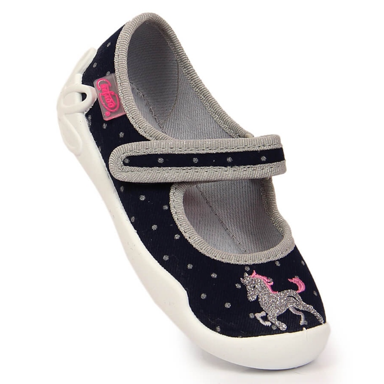 Papuci de fete Befado negri cu velcro cu unicorn negru 1