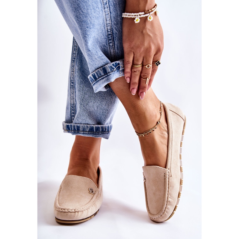 PS1 Mocasini Colena de dama din piele intoarsa bej 2