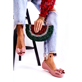 PH1 Balerini de cauciuc de damă, cu o fundă, flori roz 2