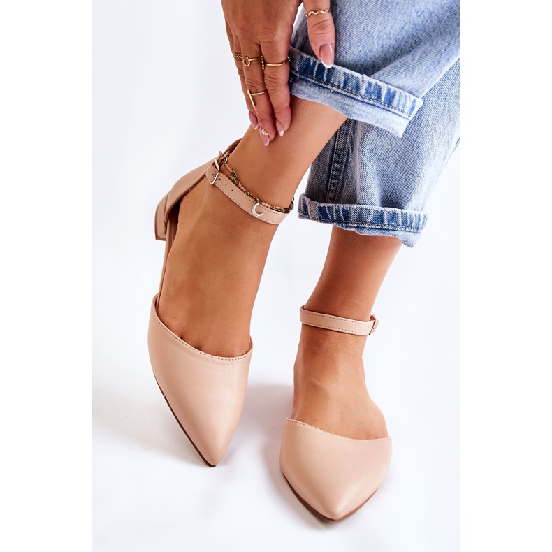 WD1 Sandale Balerini De Damă De Piele În Spitz Bej Caprise 1