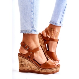 PG1 Sandale clasice din piele pe pană maro Valorin 2