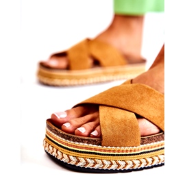 PG1 Papuci de piele intoarsa pentru femei pe platforma Camel Jossie maro 6