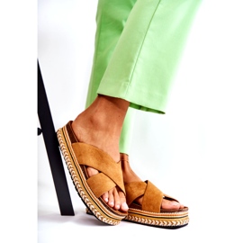 PG1 Papuci de piele intoarsa pentru femei pe platforma Camel Jossie maro 1