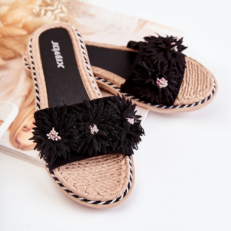 WJ1 Papuci De Dama Cu Material Flori Negri Susana negru 2