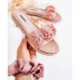 WJ1 Papuci De Dama Cu Flori Tesatura Roz Susana 1