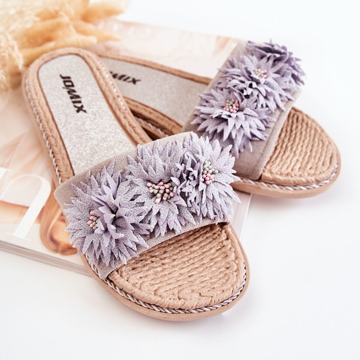 WJ1 Papuci De Dama Cu Flori Tesatura Gri Susana 2 WJ1 Papuci De Dama Cu Flori Tesatura Gri Susana 2