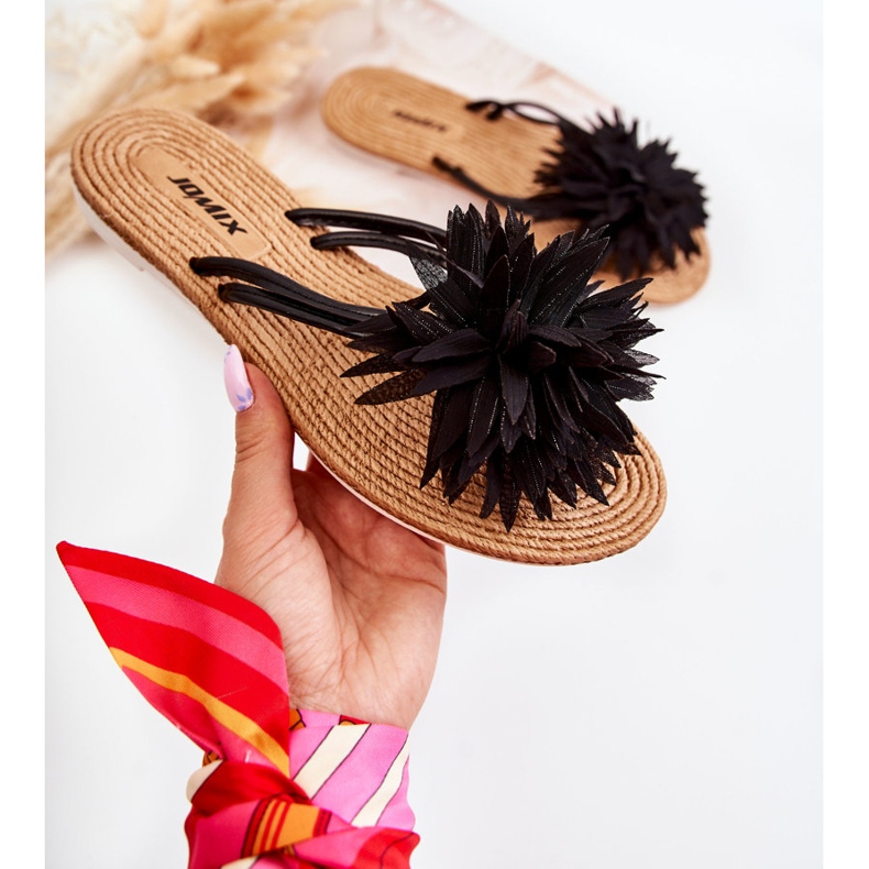 WJ1 Flip-flops Damă Cu Ornament Tesatura Negru Eviana 1