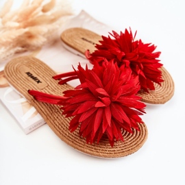 Flip-flops dama cu decor din stofa rosie Eviana roșu 1