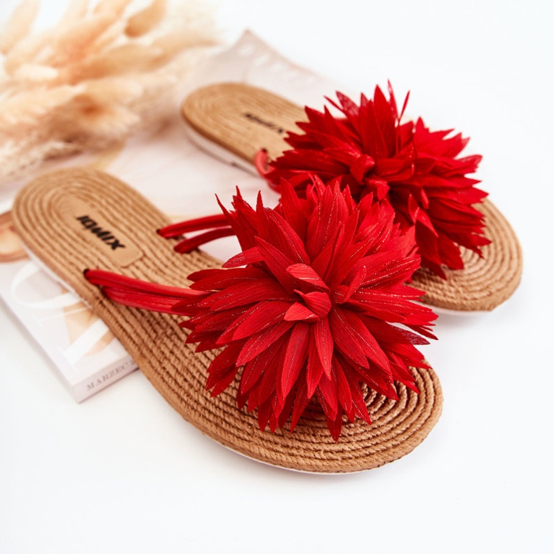 Flip-flops dama cu decor din stofa rosie Eviana roșu 1