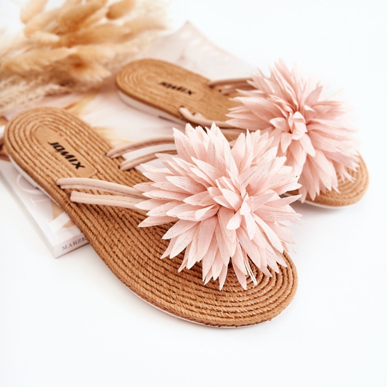 WJ1 Șlapi de damă cu ornament din țesătură Eviana roz deschis 1