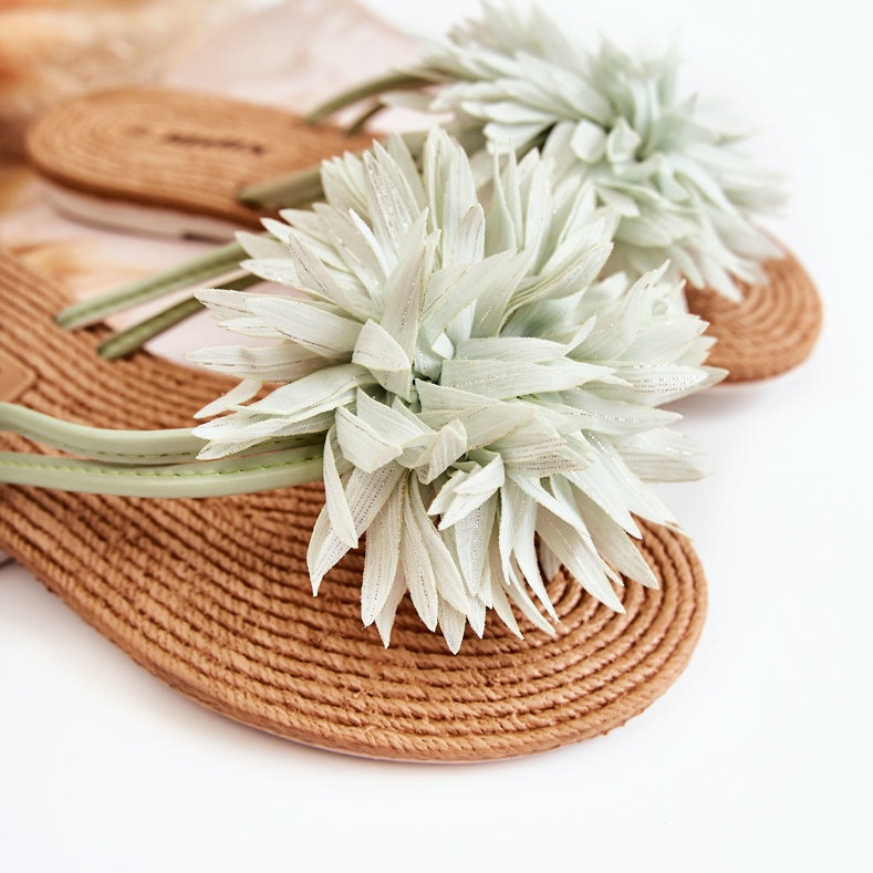 Șlapi damă cu ornament din țesătură verde Eviana 2