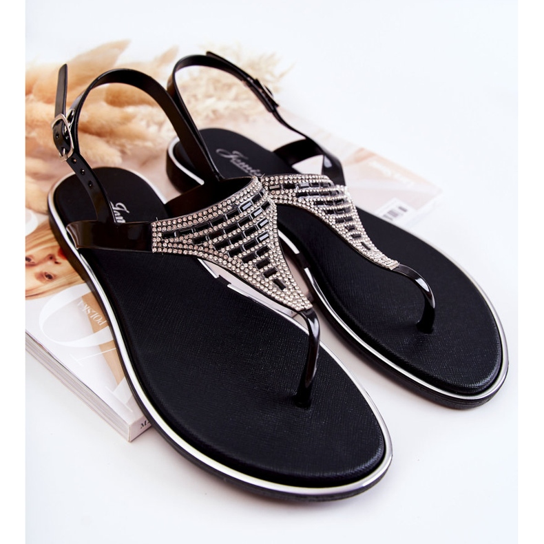 WJ1 Sandale Damă Flip Flops Cu Ornamente Negru Atlanta 1