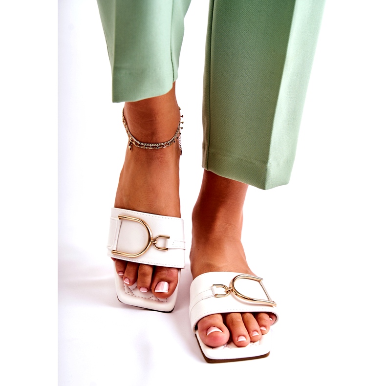 PG2 Papuci Clasici De Damă De Piele Cu Decor Alb Shilla 1