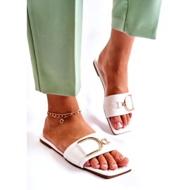 PG2 Papuci Clasici De Damă De Piele Cu Decor Alb Shilla 2