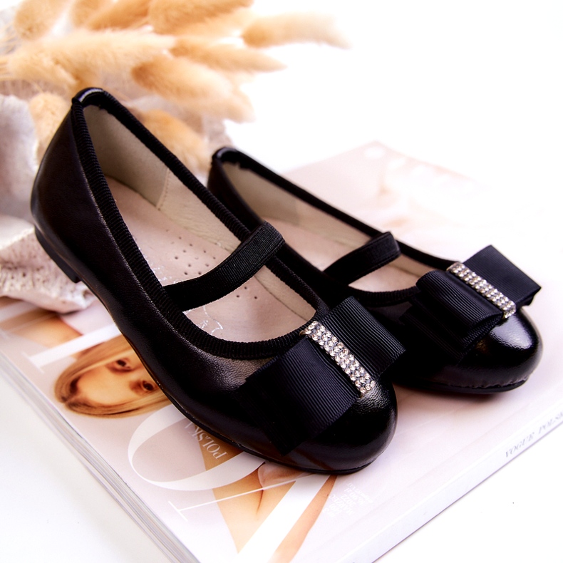 S.Barski Balerini Copii Piele Cu Fundita Decorativa Negru Claril 4