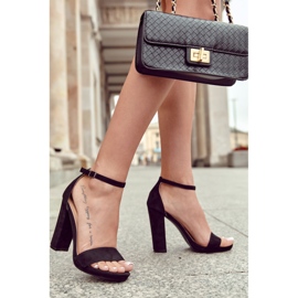 Sandale clasice din piele intoarsa pe toc inalt, negre negru 4