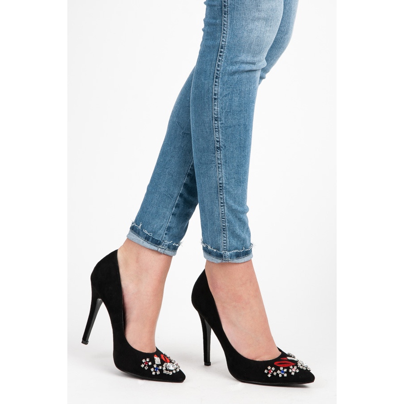 Weide Tocuri din piele intoarsa cu cristale negru 2